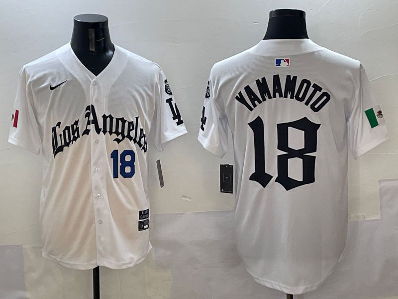 Men Los Angeles Dodgers #18 Yamamoto White Five generations Joint Name 2025 Nike MLB Jersey style 3